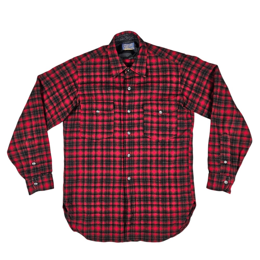 Vintage Pendleton Mens 15 1/2 Medium Field Shirt Plaid Wool Flannel Red USA Made
